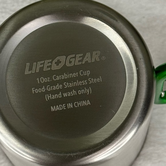 {Life Gear} 10oz Stainless Steel Carabiner Camping Mug – Green Handle - Picture 7 of 12